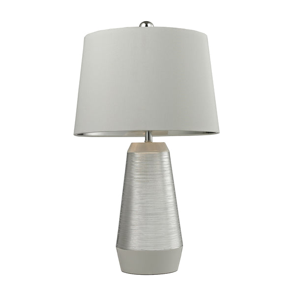 Etched Ceramic Table Lamp in Silver And White