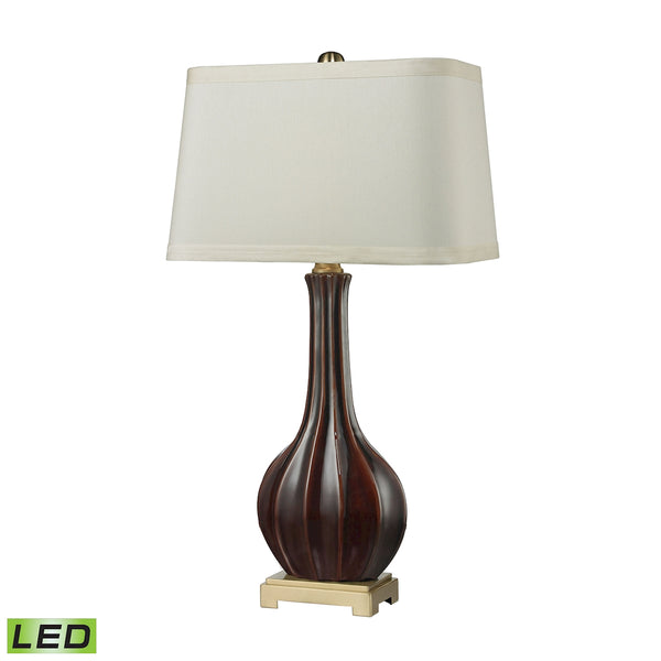 Fluted Ceramic LED Table Lamp in Red Glaze