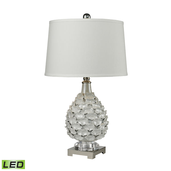 Hand Formed Ceramic LED Table Lamp In White Pearlescent Glaze