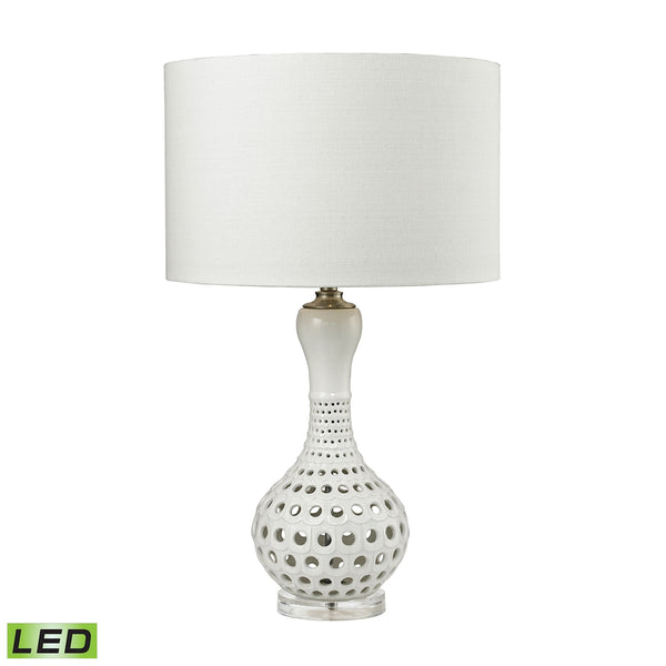 Open Work LED Table Lamp in Gloss White Ceramic