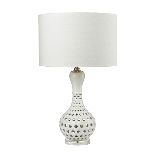 Open Work Table Lamp in Gloss White Ceramic