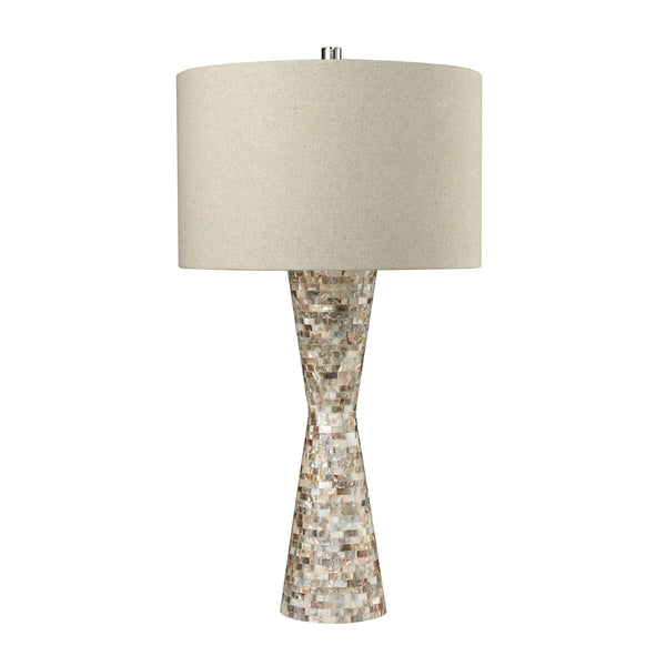 Mother of Pearl Waisted Table Lamp With Sand Linen Shade