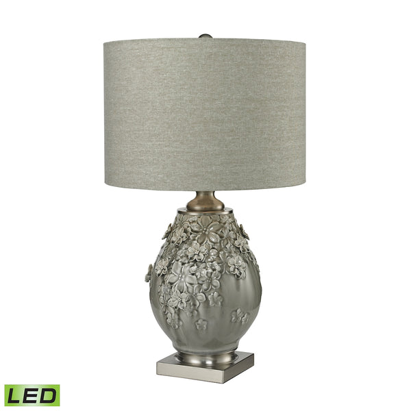 Hand Formed Foliage LED Table Lamp in Grey Glazed Ceramic