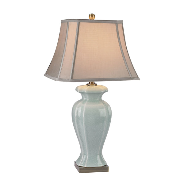 Celadon Table Lamp in Glazed Green Ceramic With Antique Brass Accents