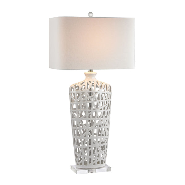 Ceramic Table Lamp in Gloss White And Crystal
