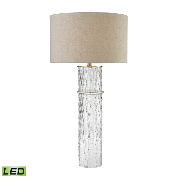 Two Tier Glass LED Table Lamp With Grey Linen Shade