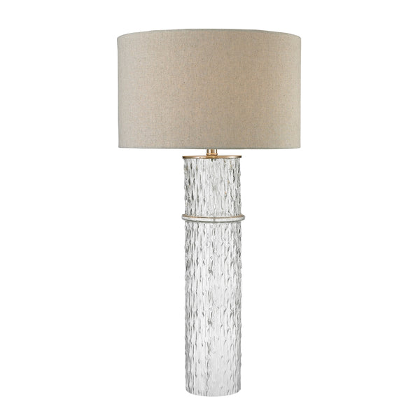Two Tier Glass Table Lamp With Grey Linen Shade