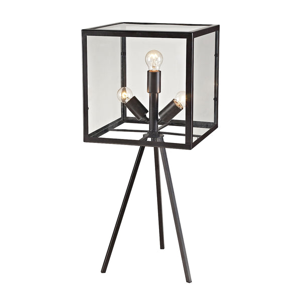 Workshop Glass 3 Light Cube Table Lamp in Aged Bronze