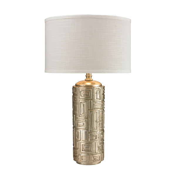 Trump Home Geometric Pattern Drum Table Lamp In Silver Leaf