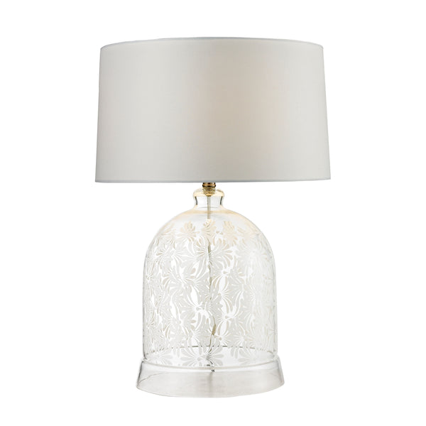 Landscape Painted Bell Glass Table Lamp in Clear And White