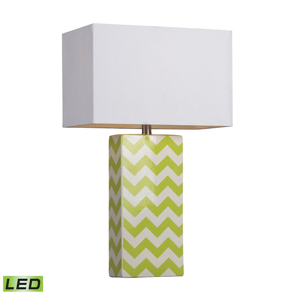 Chevron Print Ceramic LED Table Lamp In Green And White