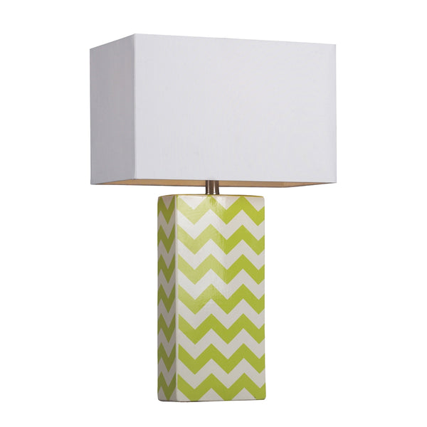 Chevron Print Ceramic Table Lamp In Green And White