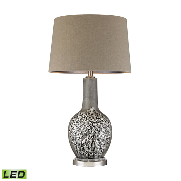 Grey Glazed Floral Ceramic LED Lamp