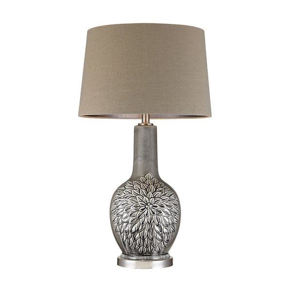 Grey Glazed Floral Ceramic Lamp
