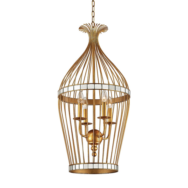 Five Cays Gold Leaf 32-Inch Glass and Metal Pendant