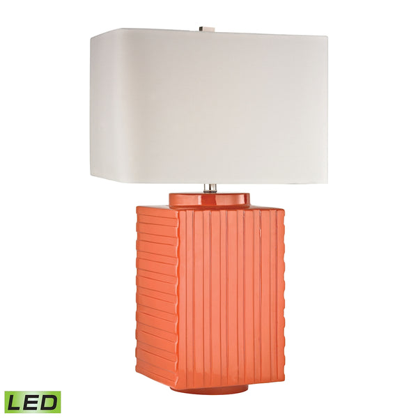 Ribbed Ceramic LED Table Lamp in Orange