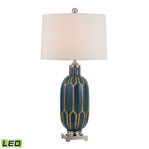 Glazed Ceramic LED Table Lamp in Blue And Off White