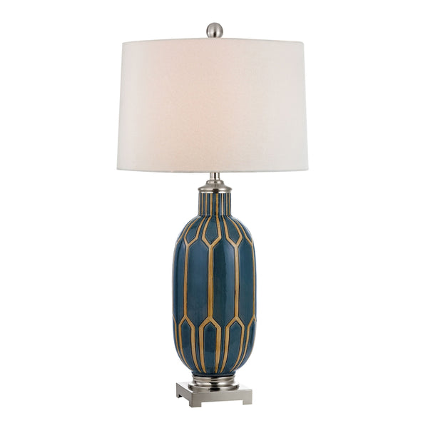 Glazed Ceramic Table Lamp in Blue And Off White
