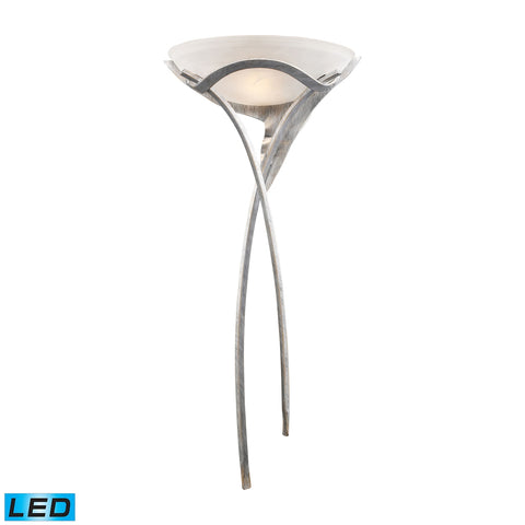Aurora 1 Light LED Sconce In Tarnished Silver With White Faux-Alabaster Glass