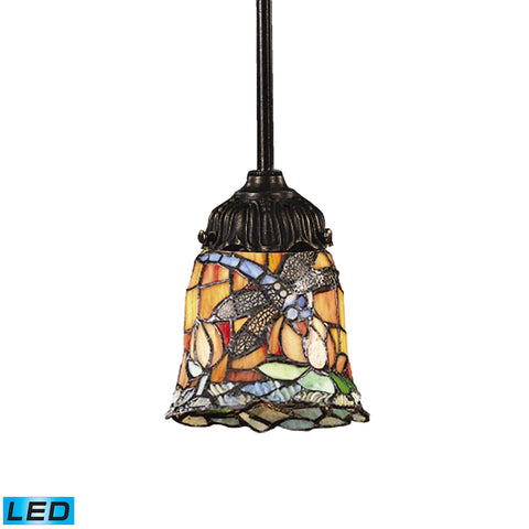 Mix-N-Match 1 Light LED Pendant In Tiffany Bronze And Multicolor Glass