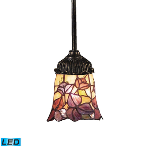 Mix-N-Match 1 Light LED Pendant In Tiffany Bronze And Multicolor Glass