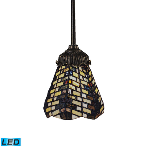 Mix-N-Match 1 Light LED Pendant In Tiffany Bronze And Multicolor Glass