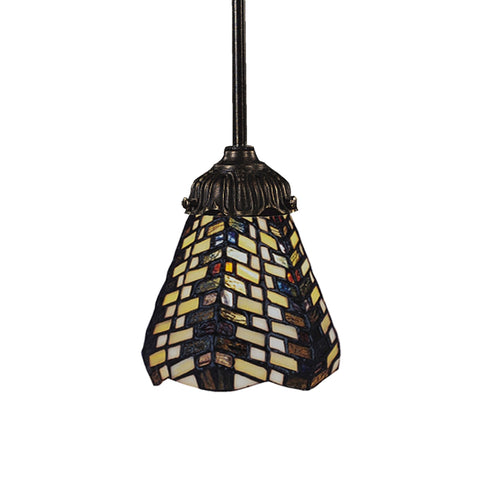 Mix-N-Match 1 Light Pendant In Tiffany Bronze And Multicolor Glass