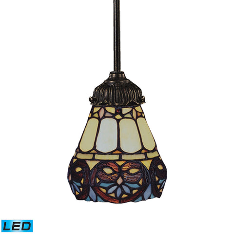 Mix-N-Match 1 Light LED Pendant In Tiffany Bronze And Multicolor Glass