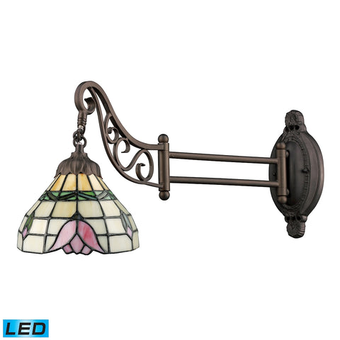 Mix-N-Match 1 Light LED Swingarm In Tiffany Bronze And Multicolor Glass