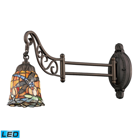 Mix-N-Match 1 Light LED Swingarm In Tiffany Bronze And Multicolor Glass