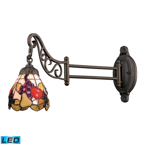 Mix-N-Match 1 Light LED Swingarm In Tiffany Bronze And Multicolor Glass