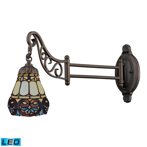 Mix-N-Match 1 Light LED Swingarm In Tiffany Bronze And Multicolor Glass
