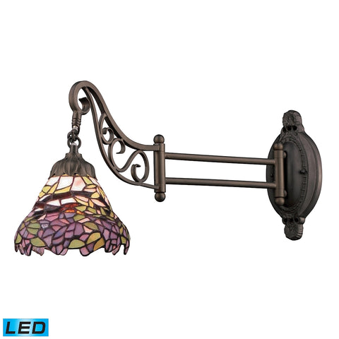 Mix-N-Match 1 Light LED Swingarm In Tiffany Bronze And Multicolor Glass
