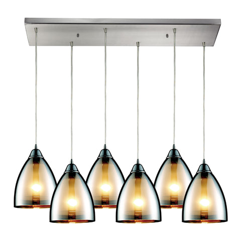 Reflections 6 Light Pendant In Satin Nickel And Multicolor Glass