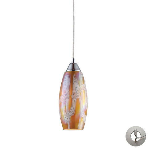 Iridescence 1 Light Pendant In Satin Nickel And Golden Glass - Includes Recessed Lighting Kit
