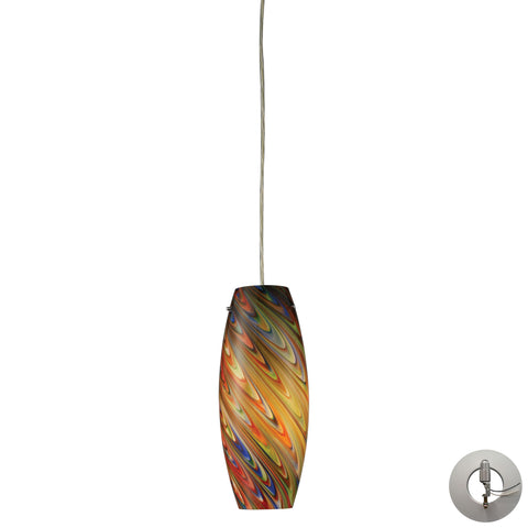 Vortex 1 Light Pendant In Satin Nickel And Rainbow Glass - Includes Recessed Lighting Kit