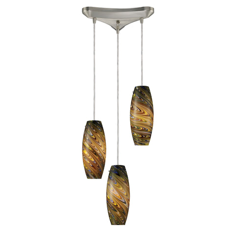 Vortex 3 Light Pendant In Satin Nickel And Celestial Glass