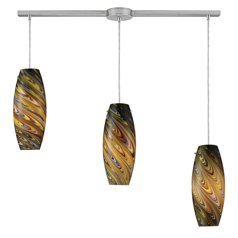 Vortex 3 Light Pendant In Satin Nickel And Celestial Glass