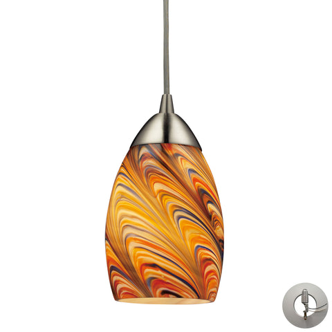 Mini Vortex 1 Light Pendant In Satin Nickel And Rainbow Glass - Includes Recessed Lighting Kit