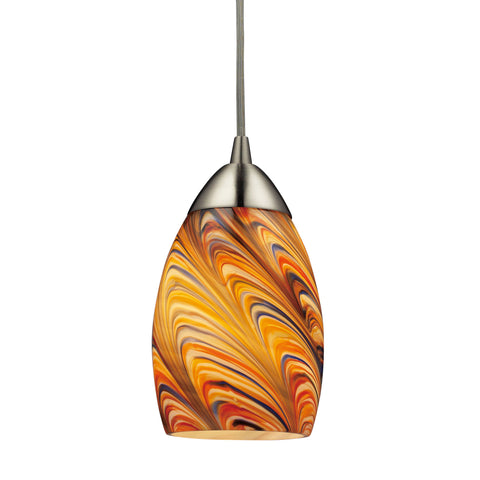 Mini Vortex 1 Light Pendant In Satin Nickel And Rainbow Glass