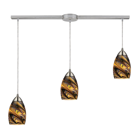 Mini Vortex 3 Light Pendant In Satin Nickel And Celestial Glass