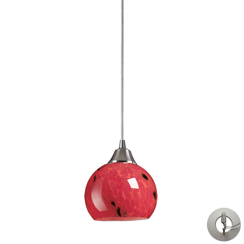 Mela 1 Light Pendant In Satin Nickel And Fire Red - Includes Recessed Lighting Kit