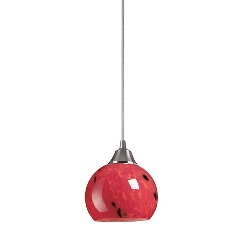 Mela 1 Light Pendant In Satin Nickel And Fire Red