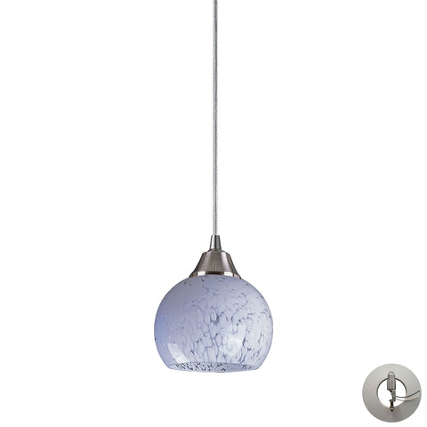 Mela 1 Light Pendant in Satin Nickel And Snow White - Includes Recessed Lighting Kit