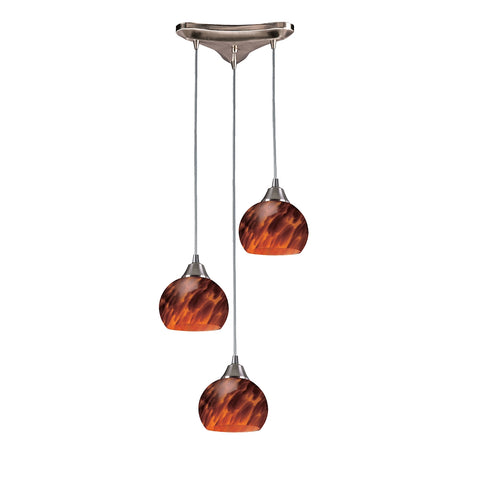 Mela 3 Light Pendant In Satin Nickel And Espresso