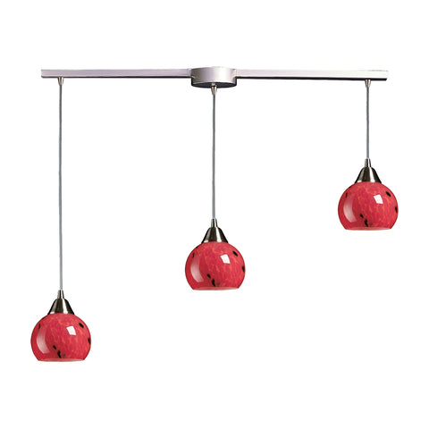 Mela 3 Light Pendant In Satin Nickel And Fire Red