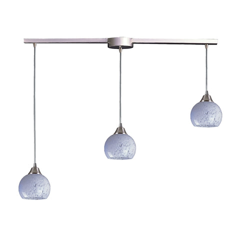 Mela 3 Light Pendant In Satin Nickel And Snow White