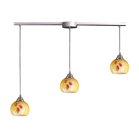Mela 3 Light Pendant In Satin Nickel And Yellow Blaze