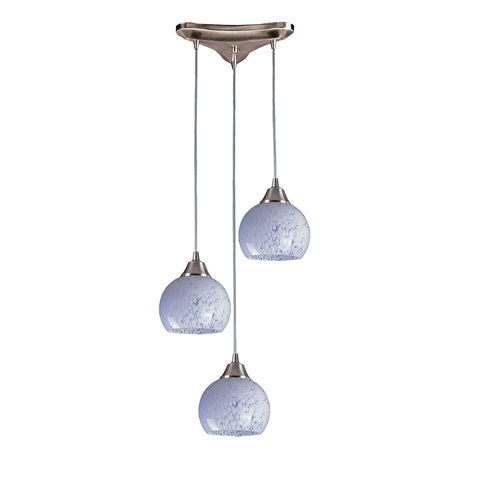Mela 3 Light Pendant In Satin Nickel And Snow White