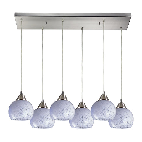 Mela 6 Light Pendant In Satin Nickel And Snow White Glass